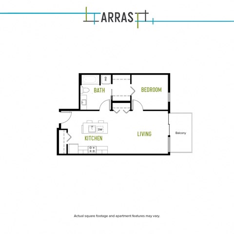 Floor plan for 1 bed, 1 bath, 731 sqft